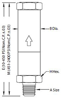 Circle Seal Inline Relief Valve 5100 Series Dimensional Drawing