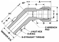 SAE 45° Male Elbows Dim Drawing