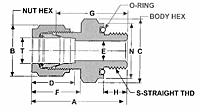 COS O-Ring Straight Connectors Dim Drawing