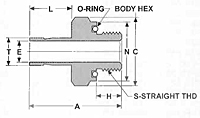 AOS O-Ring Straight Adapter Dim. Drawing