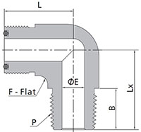 FO Body to Male NPT Elbow Dimensions