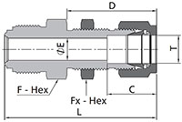 FR Series Bulkhead Tube Fitting Connector Dimensions