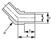 Truelok Mini Weld Fitting Elbow 45° Drawing
