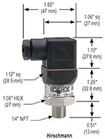 NOSHOK 300 Series Pressure Transducer Hirschmann Dimensions