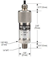NOSHOK 640 Series Precision Heavy-Duty Pressure Transducer Dimensions
