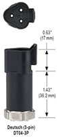 NOSHOK 650 Series High Volume Pressure Transducer Deutsch 3-pin Dimensions