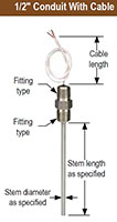 NOSHOK 900 Series Probe Type Industrial RTDs Conduit with Cable