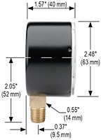 NOSHOK 25-200 Dial Pressure Gauge Dimensions