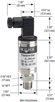 NOSHOK 200 Pressure Transducer Mini-Hirschmann Dimensions
